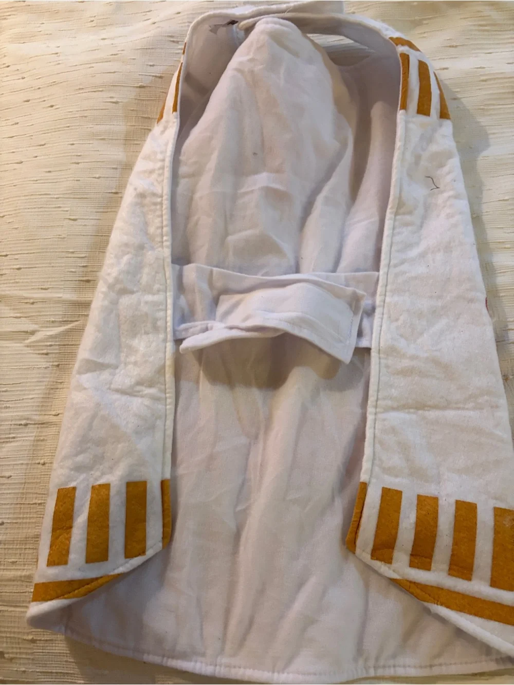 Bark White Dog Costume with Red and Orange Graphics